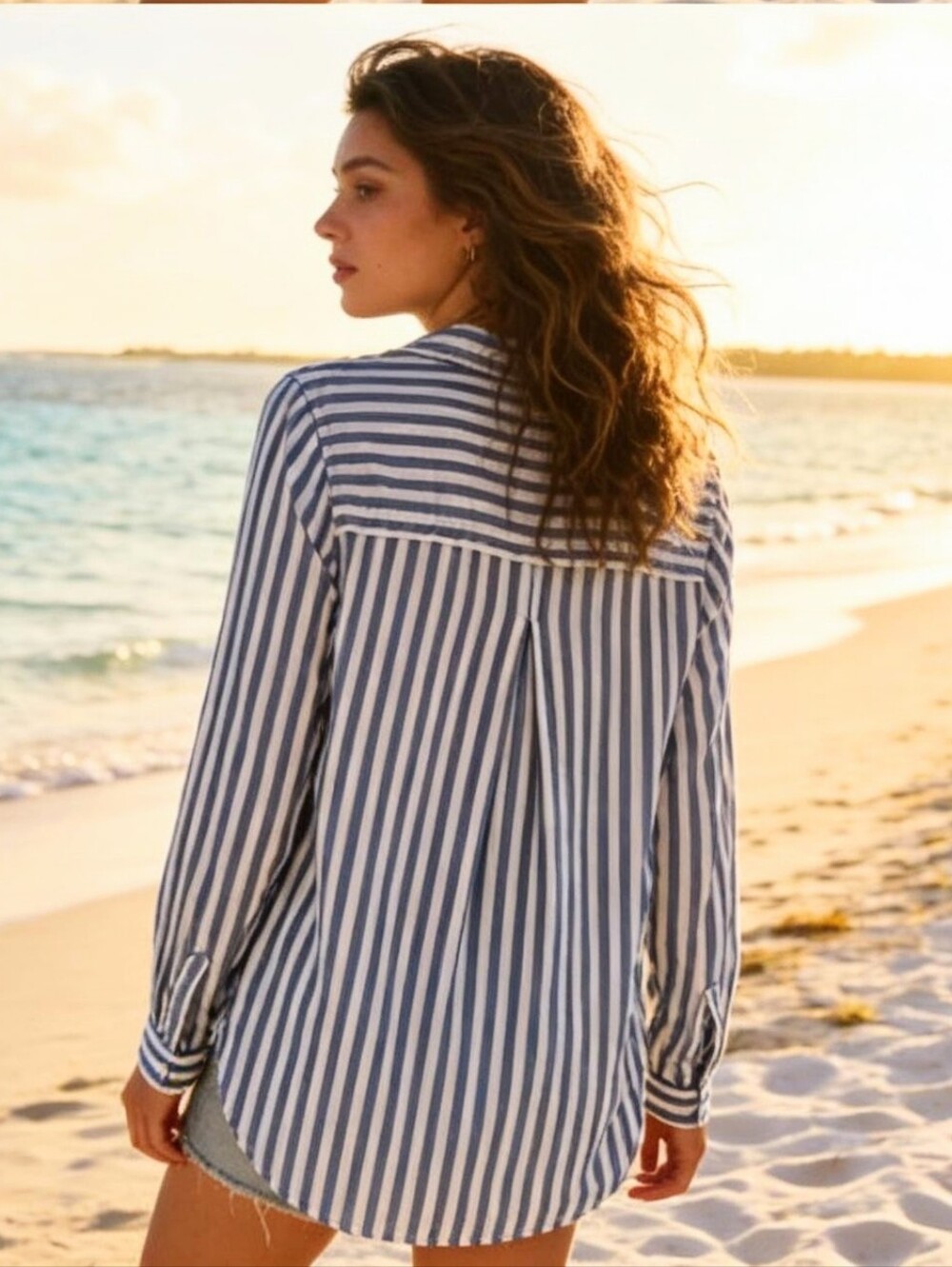 BEACH LUNCH LOUNGE Womens Shirt Button Down Blue White Stripes MEDIUM - Picture 2 of 8